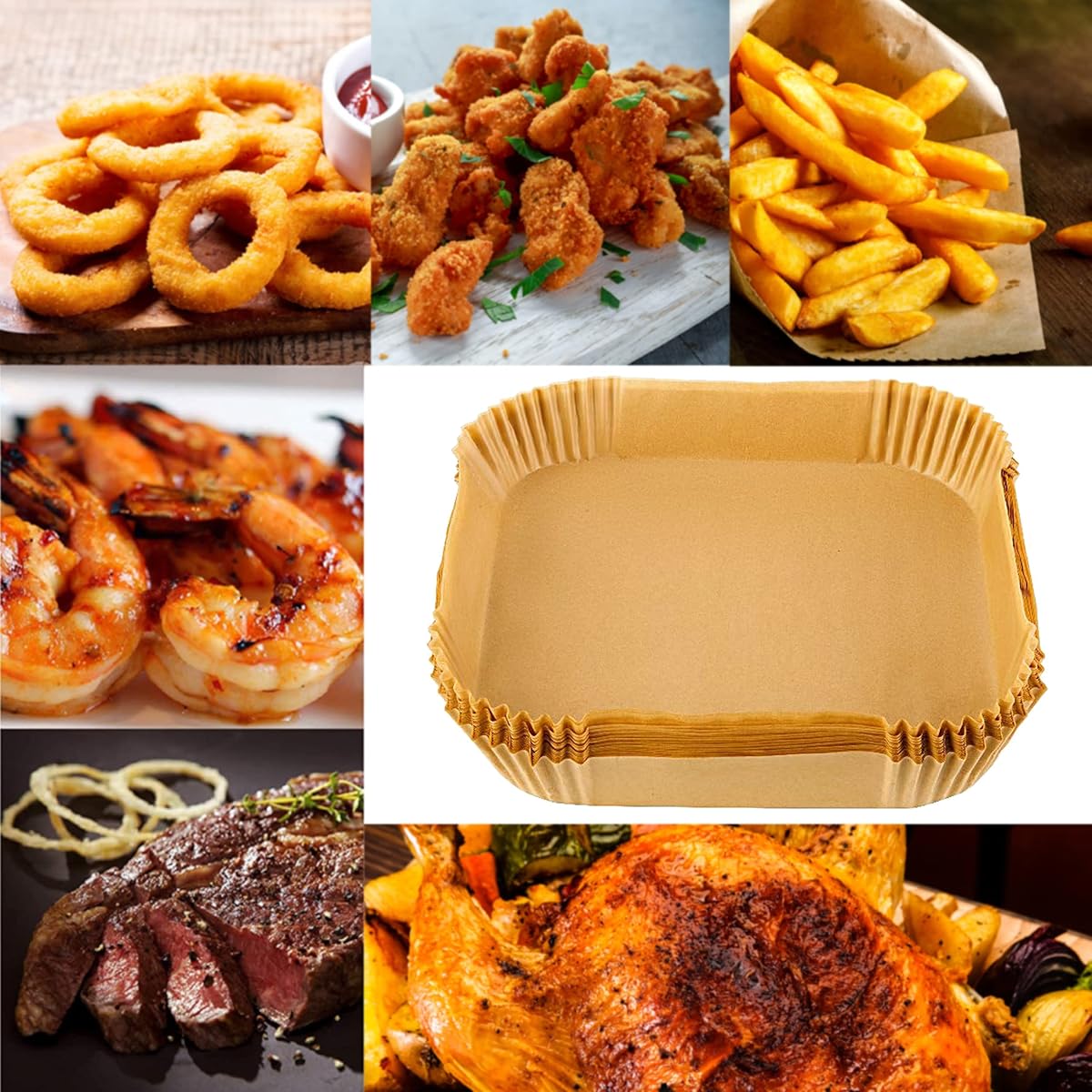 100pcs 7.9 Inch Square Air Fryer Disposable Paper Liners - Non-Stick, Grease-Resistant Parchment Paper for Instant Vortex, Cosori & More - Perfect for Fries, Chicken, Shrimp & More - Kitchen Essentials, Air Fryer Accessories, Nonstick Liner, Square Liner,