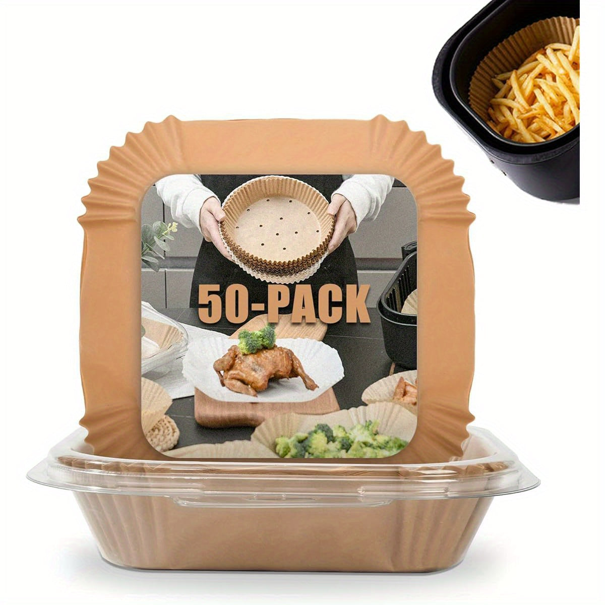 Square Disposable Paper Liners for Air Fryers, Suitable for COSORI And Ninja Toaster Ovens, Featuring Non-Stick Parchment Paper for Baking.