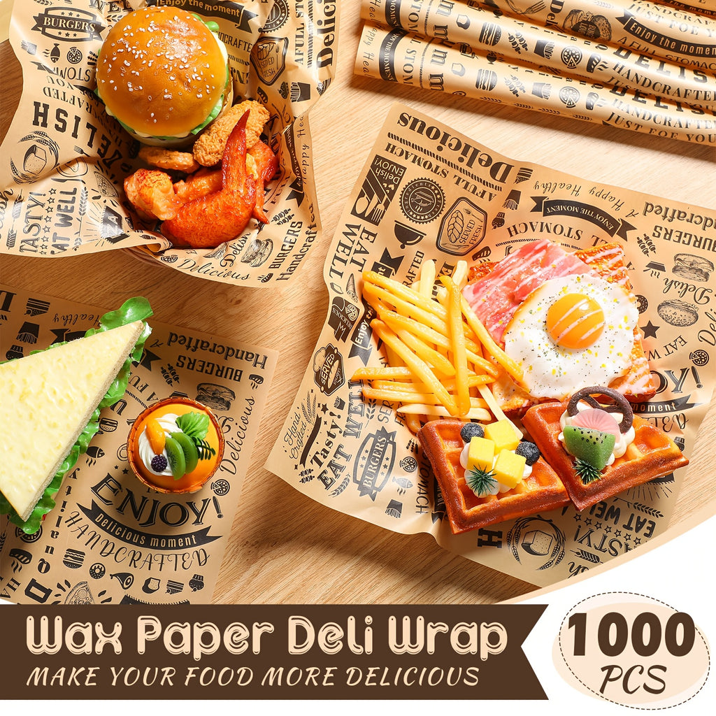 1000pcs 12x12 Inch Brown Deli Wax Paper Sheets - Grease & Water Resistant, Perfect for Sandwiches, Hot Dogs, and Baking