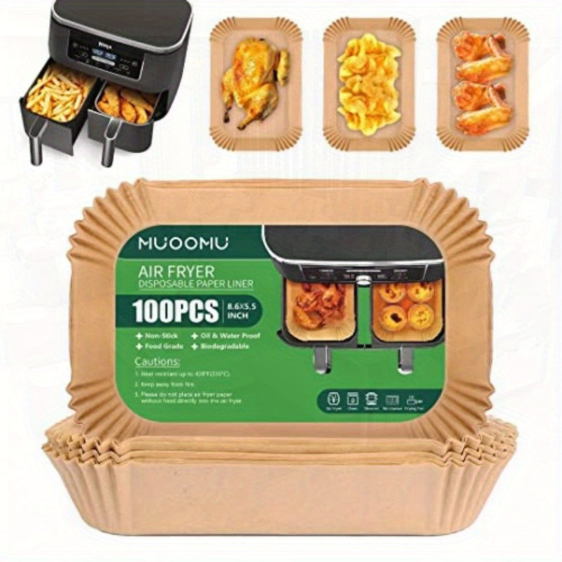 100pcs Ninja Dual Air Fryer Disposable Paper Liners - Non-Stick, Oil-Proof & Waterproof Parchment Paper Liners for Baking, Microwave & Oven Use, 8.6" x 5.5", Perfect for Healthy Fried Foods, Air Fryer Accessories