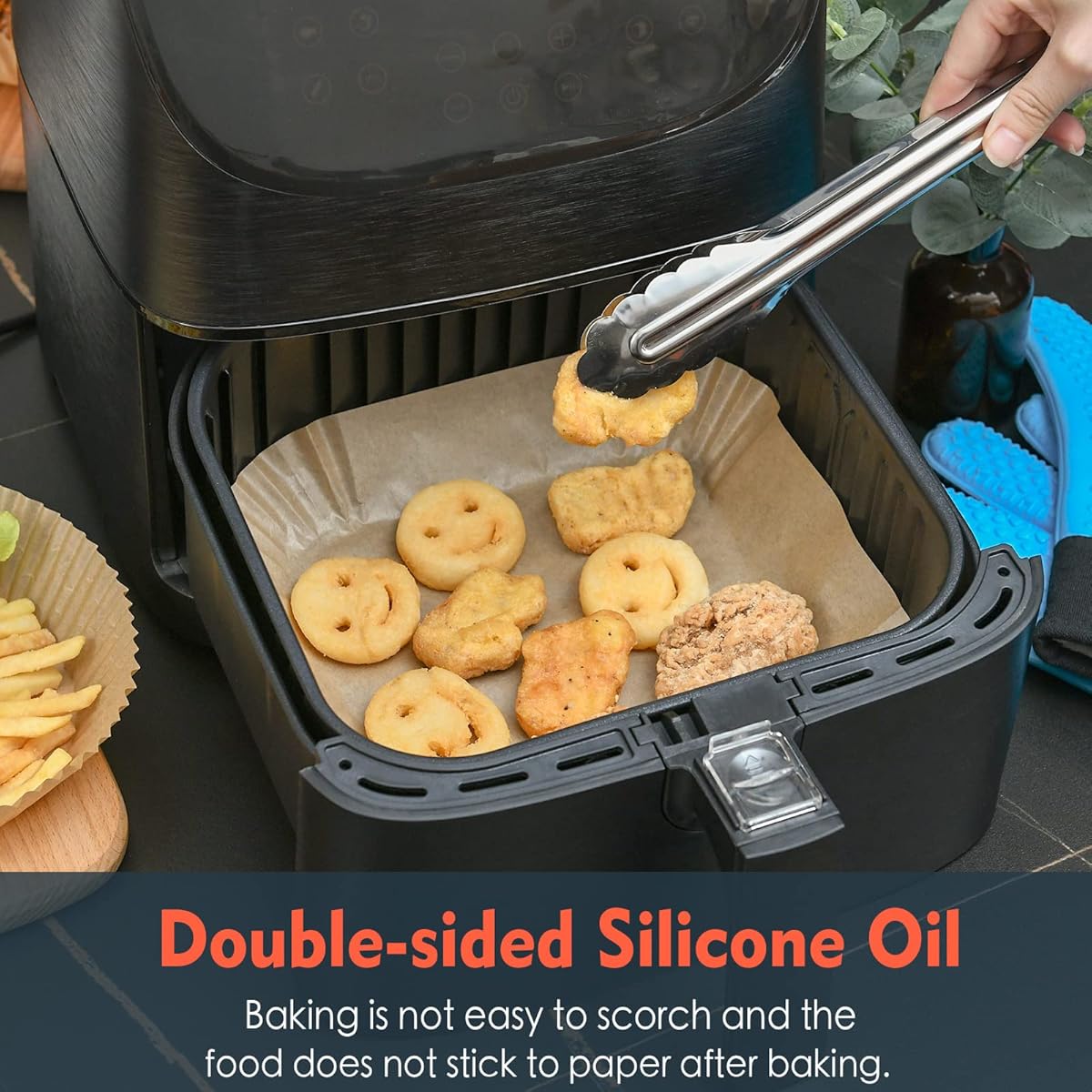 Square Disposable Paper Liners for Air Fryers, Suitable for COSORI And Ninja Toaster Ovens, Featuring Non-Stick Parchment Paper for Baking.