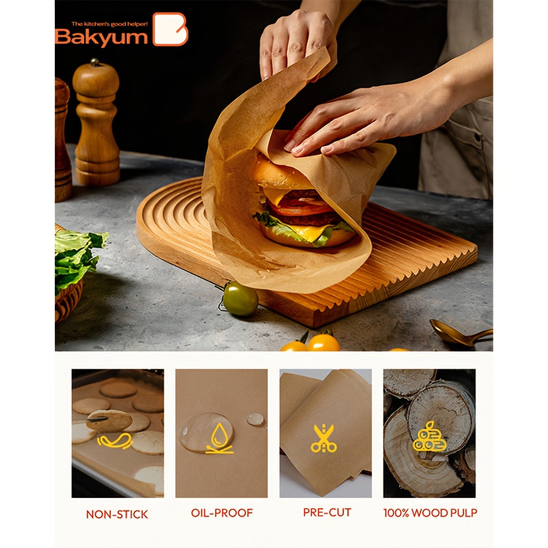 200/220/300/400pcs Bakyum Heavy Duty Parchment Paper Sheets 12x16 Inches 45gsm - Non-Stick, Oil Proof & Double Silicone Coated Precut Baking Paper for Cooking, Grilling, Air Fryer, Steaming, Frying | Unbleached,, Safe for Oven, Induction, Christmas,