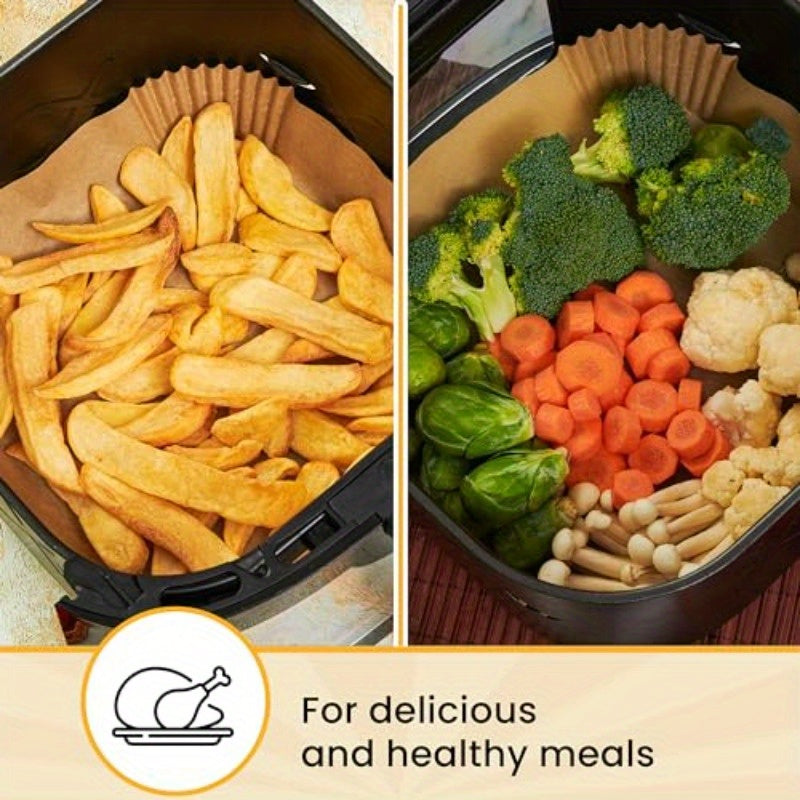 250pcs Extra Strong Air Fryer Liners - Non-Stick, Oil-Proof Paper Liners for Easy Cleanup, Fits 5-8 QT Baskets, Perfect for Oven Pans & Baking, 8 Square Liners Included, Air Fryer Accessories, Baking Essentials, Disposable Liners, Oilproof Material