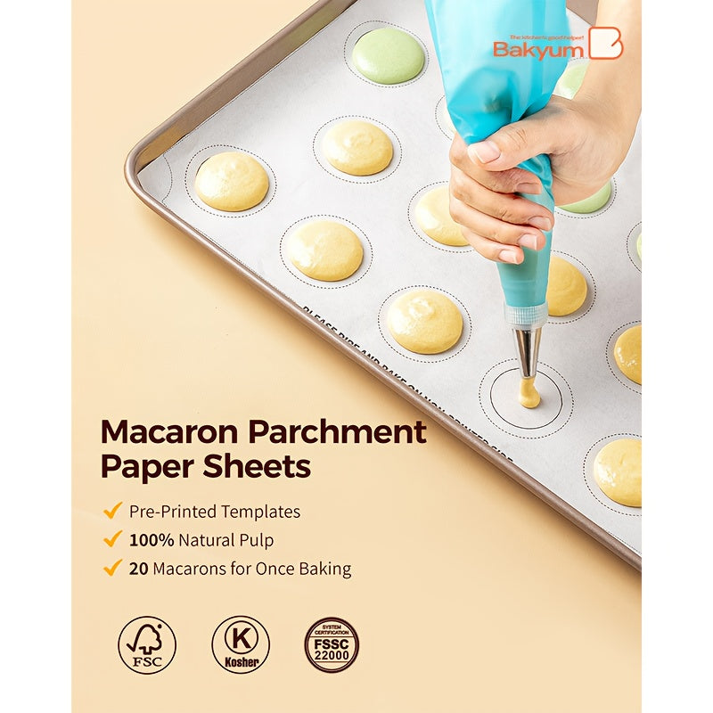100 Sheets Bakyum Heavy Duty Non-Stick Pre-Cut Parchment Baking Paper - 12x16 Inch Macaron-Printed with Rounded Corners, Non-Toxic Natural Pine/Resin Wood-Based for Oven, Air Fryer, Steaming, Bread, Cupcakes, Cookies, Holiday Baking (Halloween, Christmas,