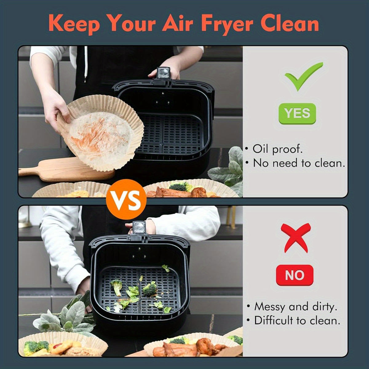 Square Disposable Paper Liners for Air Fryers, Suitable for COSORI And Ninja Toaster Ovens, Featuring Non-Stick Parchment Paper for Baking.