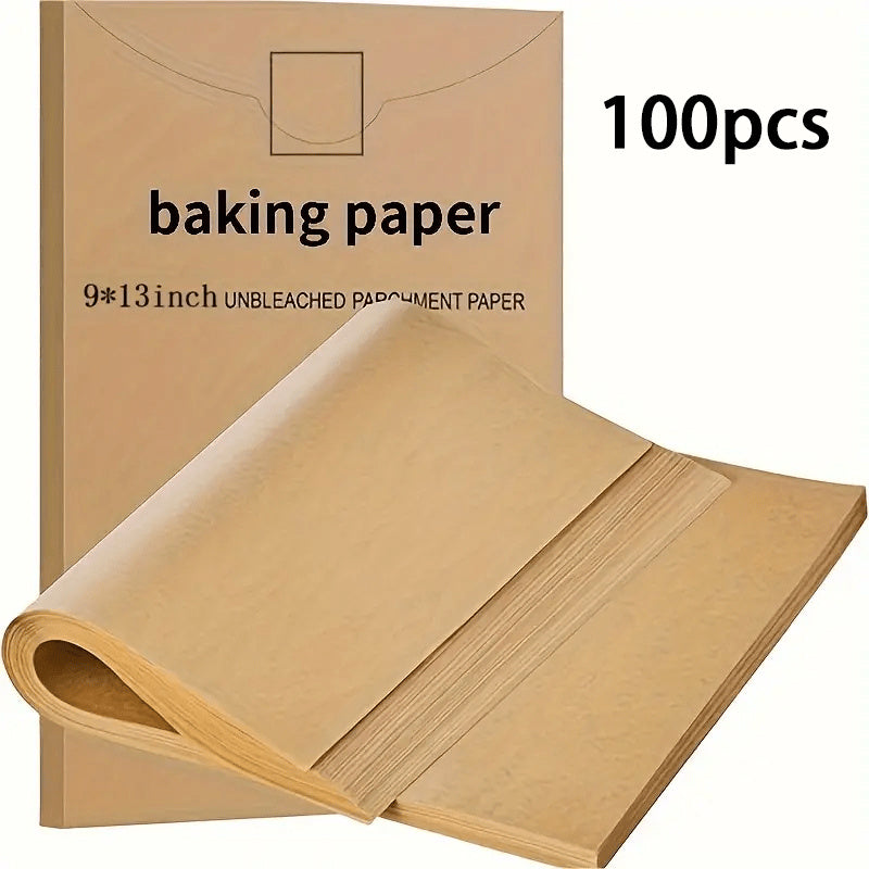 Paper-100pcs Parchment Paper Baking Sheets 9x13 Inches, Precut Non-Stick Parchment Paper For Baking, Cooking, Fit For Most Sheet Pans, Grilling, Frying And Steaming - Unbleached