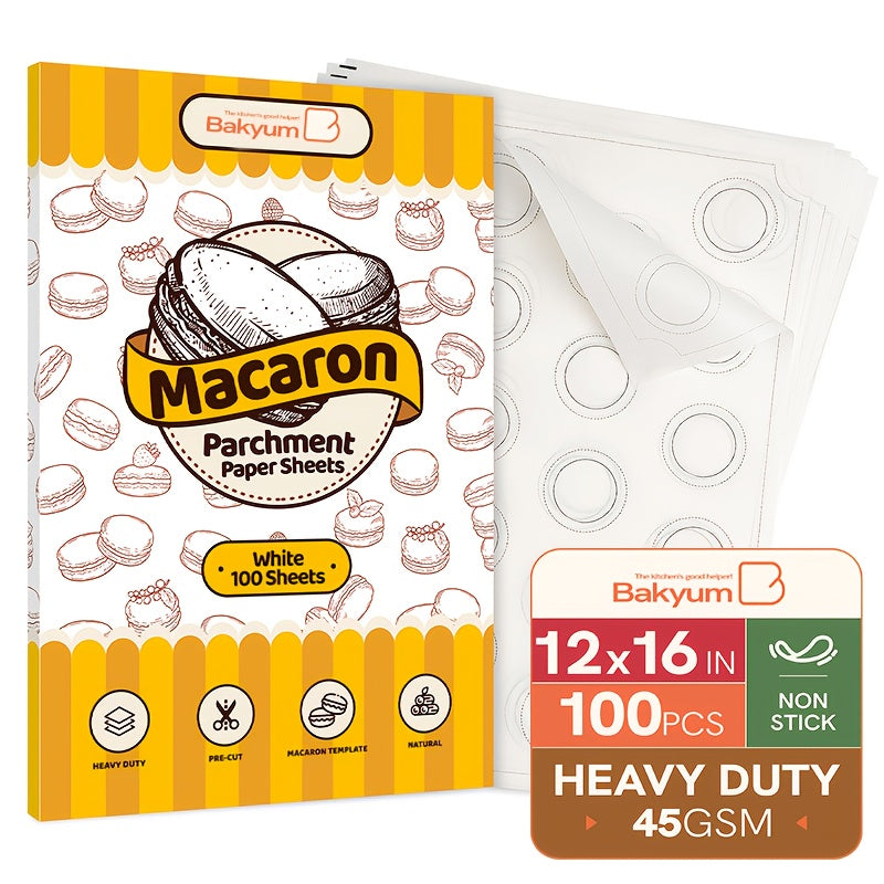100 Sheets Bakyum Heavy Duty Non-Stick Pre-Cut Parchment Baking Paper - 12x16 Inch Macaron-Printed with Rounded Corners, Non-Toxic Natural Pine/Resin Wood-Based for Oven, Air Fryer, Steaming, Bread, Cupcakes, Cookies, Holiday Baking (Halloween, Christmas,