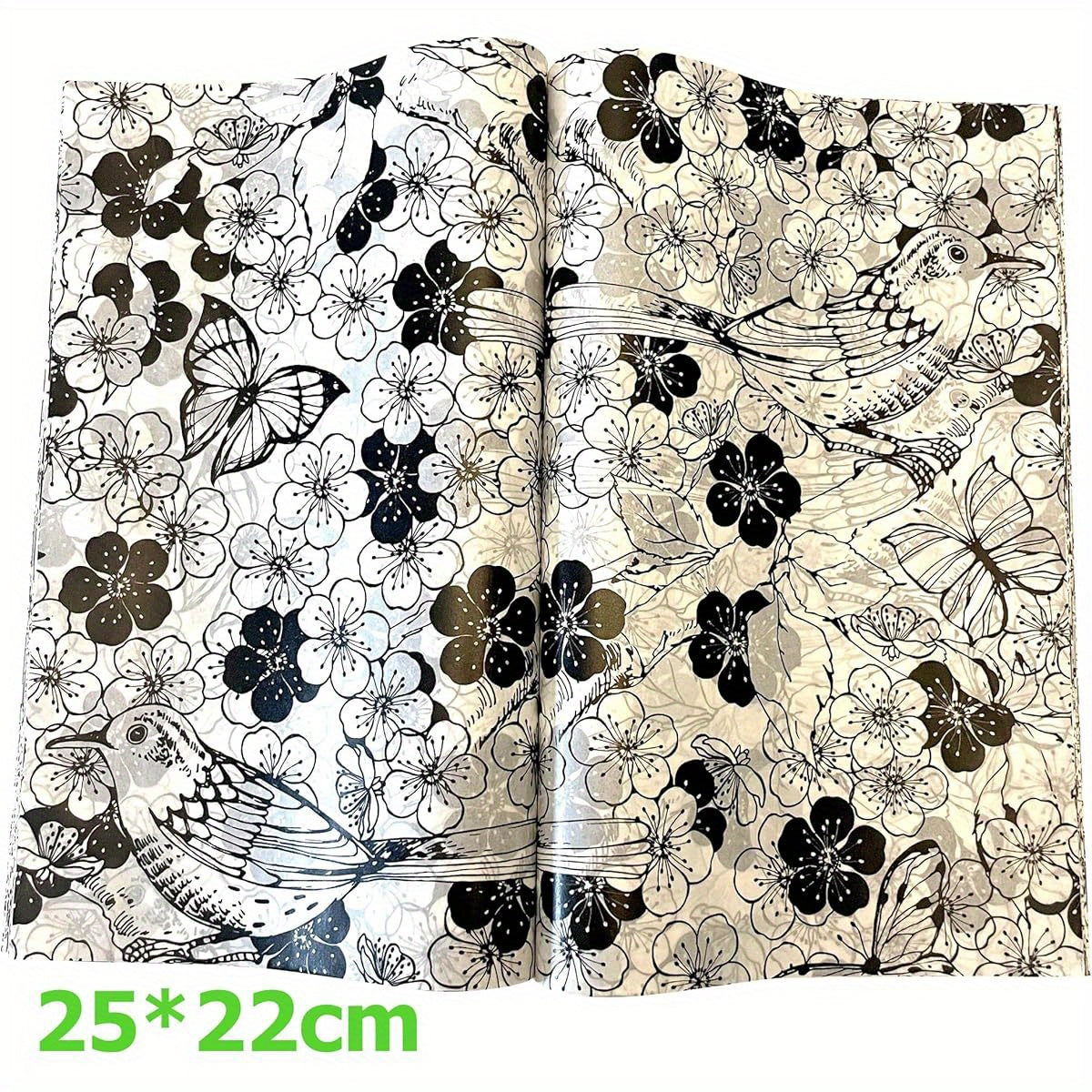 150 Sheets (300 Total) Elegant Black & White Floral Wax Paper Wrapping Sheets - Greaseproof & High Quality Non-Stick Parchment Paper with Rounded Corners, Large 8.6x9.8 Inch for Air Fryer, Baking, Sandwiches, Picnic & Party - Disposable Tableware, Plate &