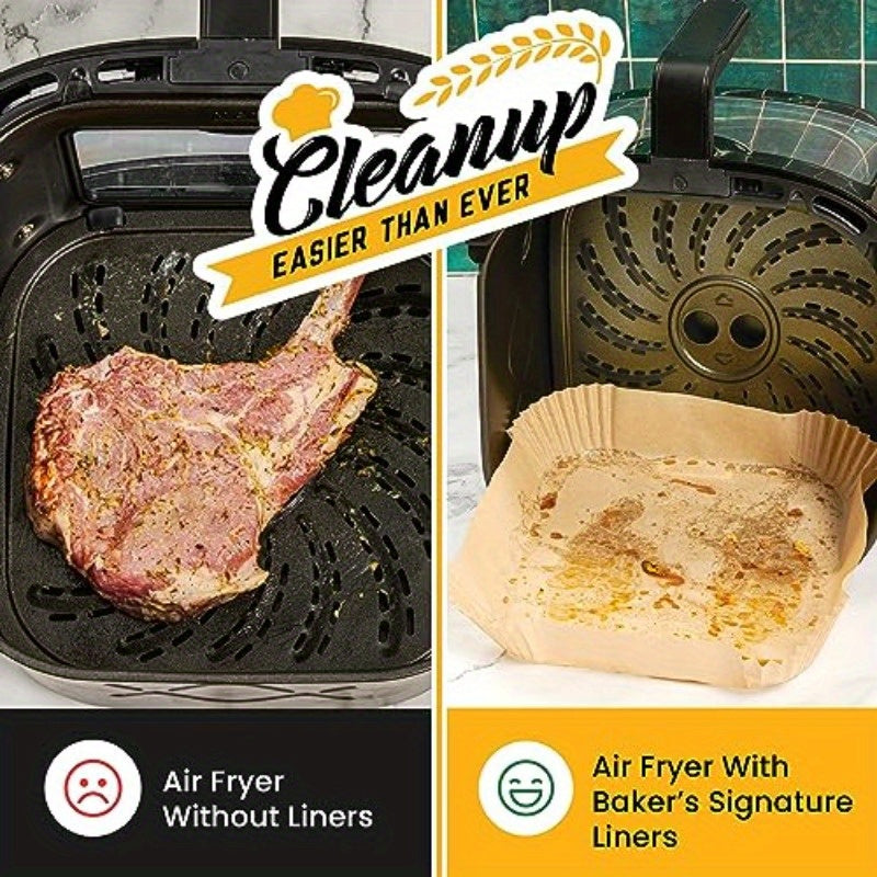 250pcs Extra Strong Air Fryer Liners - Non-Stick, Oil-Proof Paper Liners for Easy Cleanup, Fits 5-8 QT Baskets, Perfect for Oven Pans & Baking, 8 Square Liners Included, Air Fryer Accessories, Baking Essentials, Disposable Liners, Oilproof Material