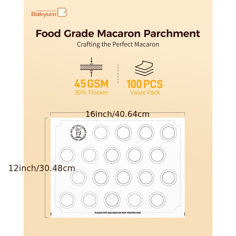 100 Sheets Bakyum Heavy Duty Non-Stick Pre-Cut Parchment Baking Paper - 12x16 Inch Macaron-Printed with Rounded Corners, Non-Toxic Natural Pine/Resin Wood-Based for Oven, Air Fryer, Steaming, Bread, Cupcakes, Cookies, Holiday Baking (Halloween, Christmas,