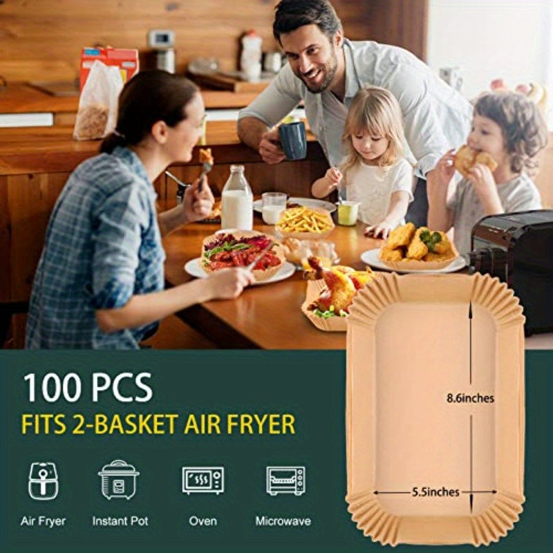 100pcs Ninja Dual Air Fryer Disposable Paper Liners - Non-Stick, Oil-Proof & Waterproof Parchment Paper Liners for Baking, Microwave & Oven Use, 8.6" x 5.5", Perfect for Healthy Fried Foods, Air Fryer Accessories