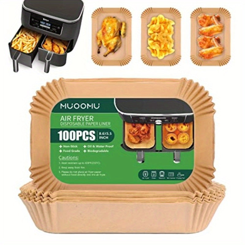100pcs Ninja Dual Air Fryer Disposable Paper Liners - Non-Stick, Oil-Proof & Waterproof Parchment Paper Liners for Baking, Microwave & Oven Use, 8.6" x 5.5", Perfect for Healthy Fried Foods, Air Fryer Accessories
