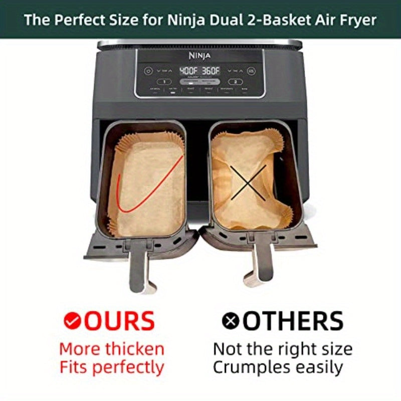 100pcs Ninja Dual Air Fryer Disposable Paper Liners - Non-Stick, Oil-Proof & Waterproof Parchment Paper Liners for Baking, Microwave & Oven Use, 8.6" x 5.5", Perfect for Healthy Fried Foods, Air Fryer Accessories