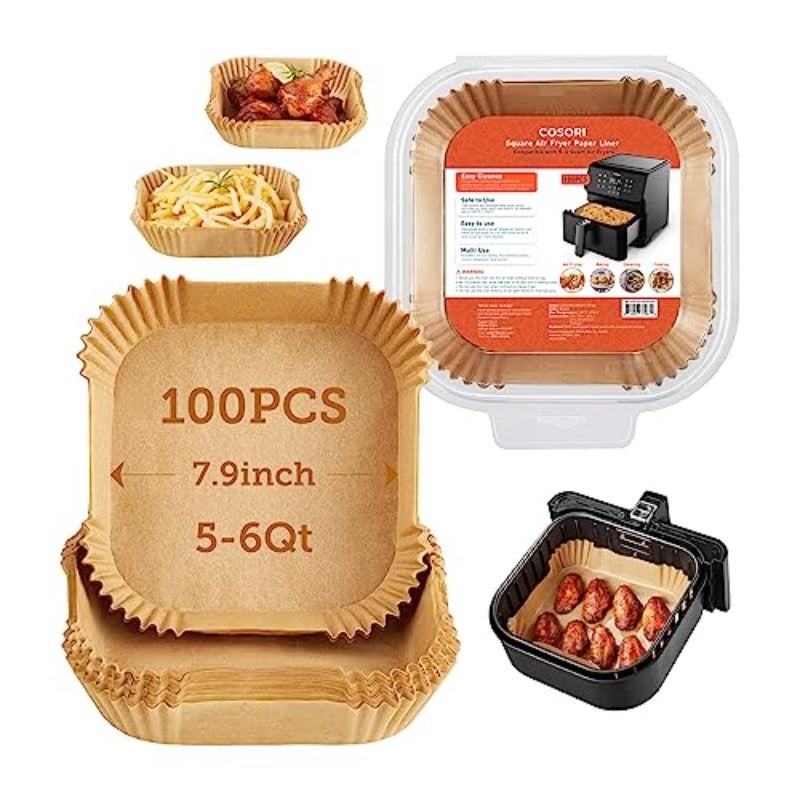 100pcs Square Disposable Paper Liners for Rice Cooker & Air Fryer - 7.9x5.6 Inch, Non-Stick, Easy Cleanup, Perfect for Cooking, Baking, and Meal Prep, Kitchen Essentials | Square Liners | Nonstick Liners, Rice Cooker Liners