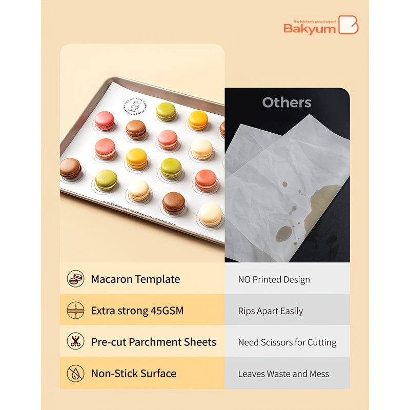 100 Sheets Bakyum Heavy Duty Non-Stick Pre-Cut Parchment Baking Paper - 12x16 Inch Macaron-Printed with Rounded Corners, Non-Toxic Natural Pine/Resin Wood-Based for Oven, Air Fryer, Steaming, Bread, Cupcakes, Cookies, Holiday Baking (Halloween, Christmas,