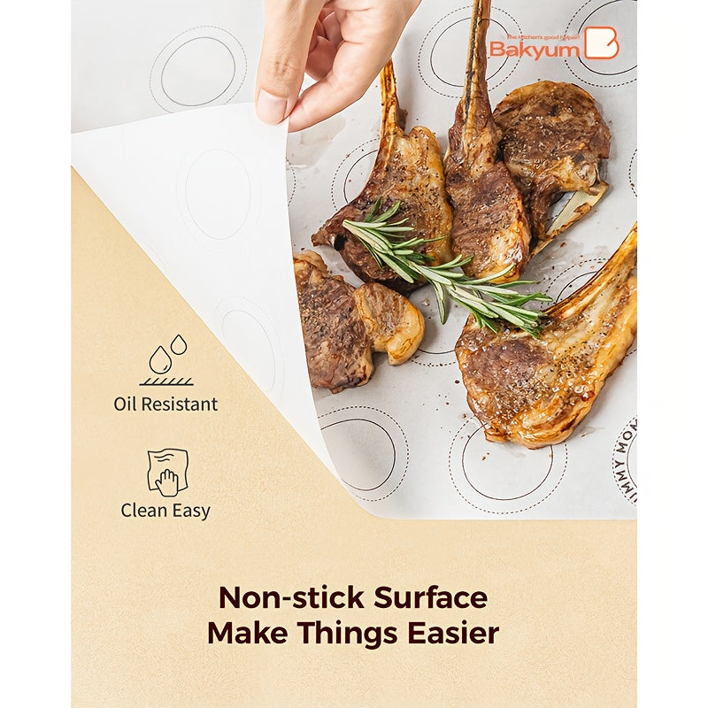 100 Sheets Bakyum Heavy Duty Non-Stick Pre-Cut Parchment Baking Paper - 12x16 Inch Macaron-Printed with Rounded Corners, Non-Toxic Natural Pine/Resin Wood-Based for Oven, Air Fryer, Steaming, Bread, Cupcakes, Cookies, Holiday Baking (Halloween, Christmas,