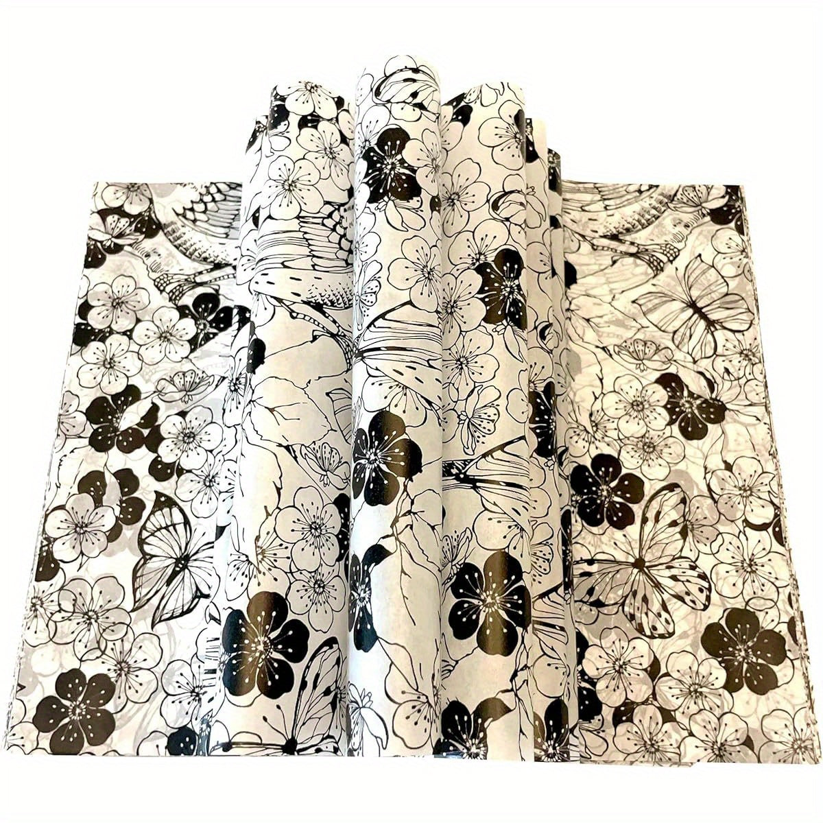150 Sheets (300 Total) Elegant Black & White Floral Wax Paper Wrapping Sheets - Greaseproof & High Quality Non-Stick Parchment Paper with Rounded Corners, Large 8.6x9.8 Inch for Air Fryer, Baking, Sandwiches, Picnic & Party - Disposable Tableware, Plate &