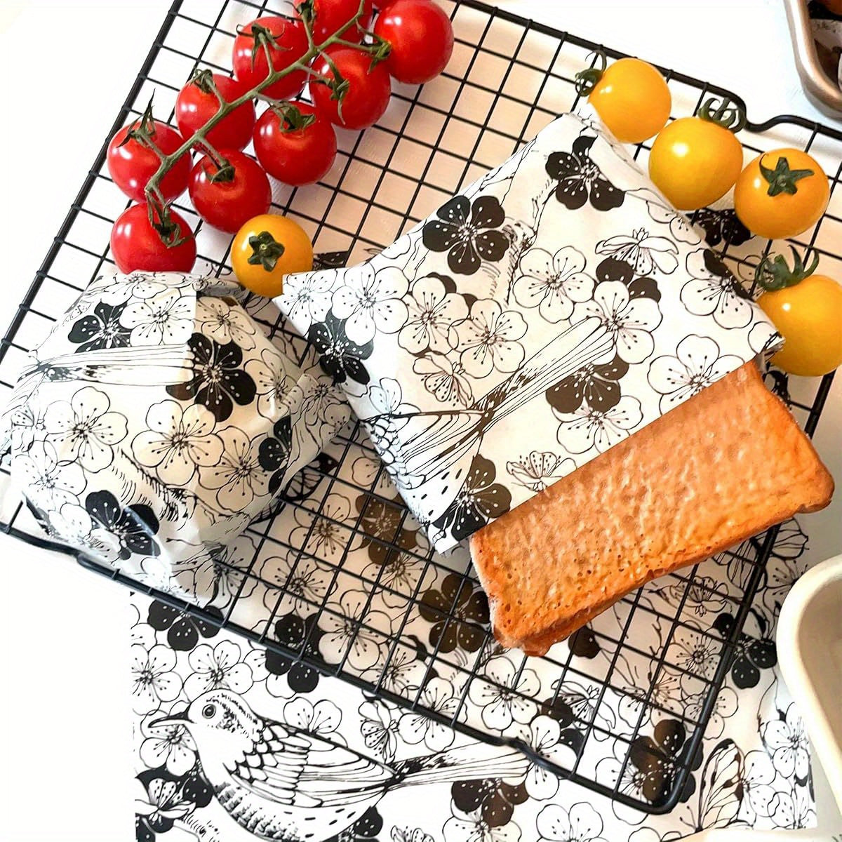 150 Sheets (300 Total) Elegant Black & White Floral Wax Paper Wrapping Sheets - Greaseproof & High Quality Non-Stick Parchment Paper with Rounded Corners, Large 8.6x9.8 Inch for Air Fryer, Baking, Sandwiches, Picnic & Party - Disposable Tableware, Plate &